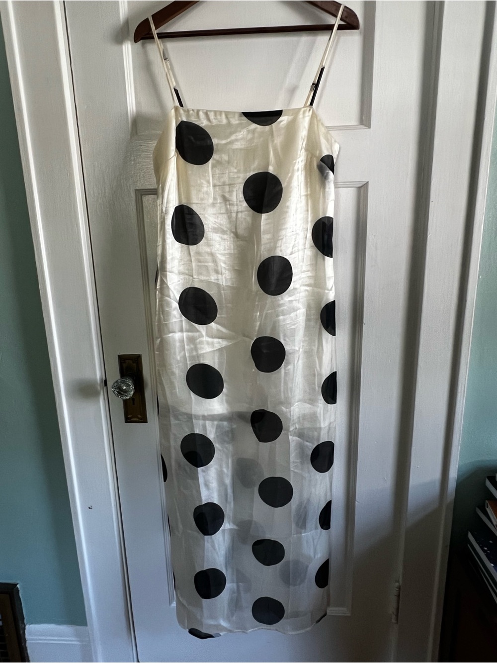 Flying Tomato Ivory Maxi Slip Dress with Black Polka Dots